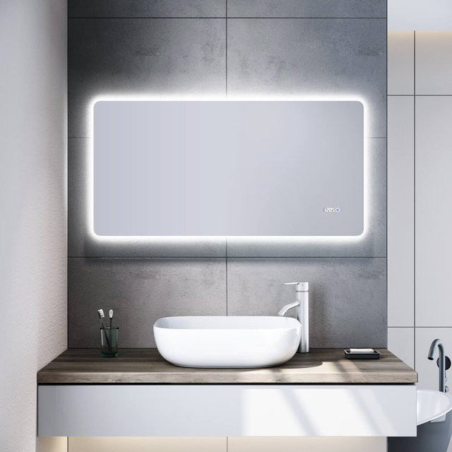 SONNI LED Badspiegel mit Beleuchtung, Uhr und Temperaturanzeige, weiß, B: 120 cm, H: 60 cm - Bild 1
