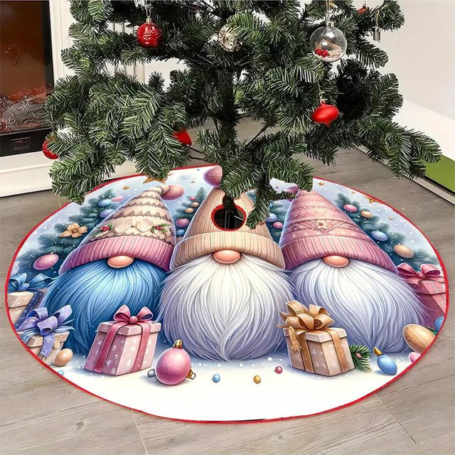 VIKAMA Weihnachtsbaumkleid im nordischen Stil, rundes Kissen in Rosa mit Zwerg-Motiv zur Weihnachtsdekoration - Bild 1