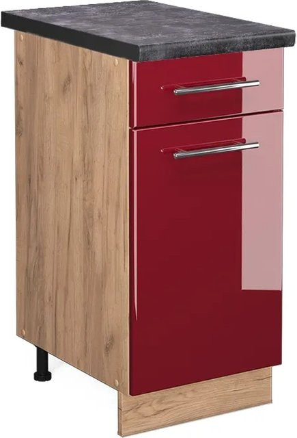 Vicco Küchenunterschrank Fame-Line Bordeaux Hochglanz Anthrazit und Eiche, B/T/H: 40 x 60 x 82 cm - Bild 1