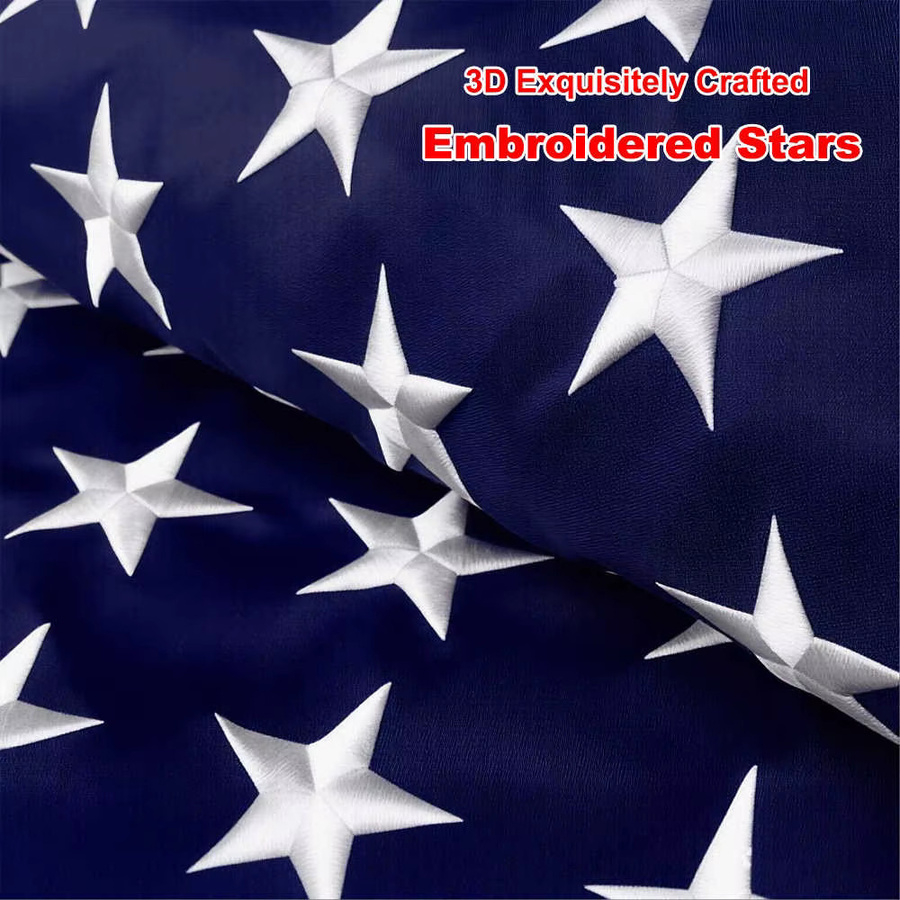 Hochwertige bestickte US-Flagge USA mit Messingösen, rot-weiß-blau, B/H: 91,44 x 152,4 cm - Bild 3