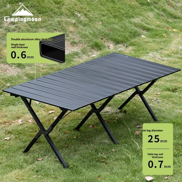 CAMPINGMOON BKT-160 Tragbarer Outdoor-Camping-Klapptisch aus Aluminium in Schwarz mit Eierrollen-Design und Metallgestell - Bild 1