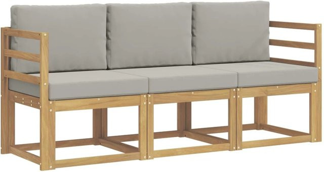 vidaXL Outdoor-Sofagarnitur 3-teilig aus Akazienholz in Weiß und Hellgrau, B/T/H: 185,5 x 63 x 73 cm - Bild 1