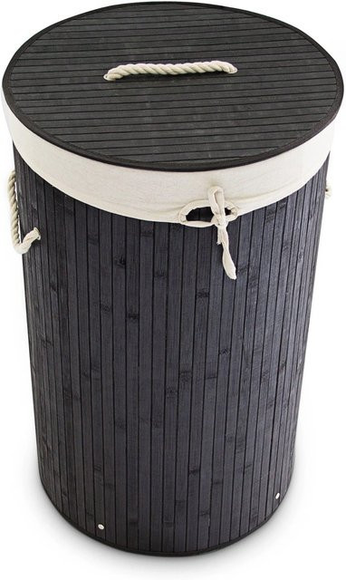 Relaxdays Wäschekorb aus Bambus mit Deckel, rund und faltbar, Schwarz, Durchmesser: 65 cm, Höhe: 41 cm - Bild 1