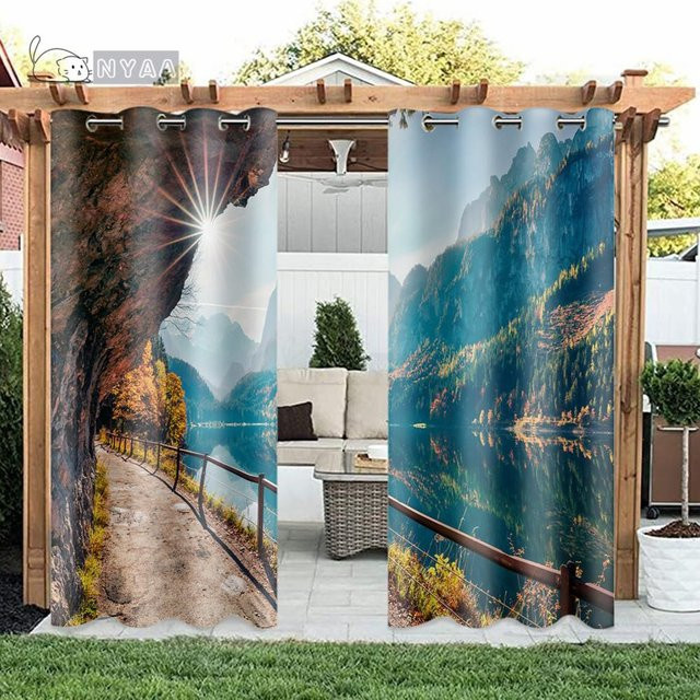 A Family Of Home Textiles Outdoor Pavillon Vorhänge Set Grün Natur Design, 2er Pack Semi-Transparent mit Rod Pocket, B: 100 cm, H: 240 cm - Bild 1