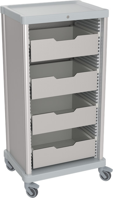 QUATRO Hoher Minibarauffüllwagen mit 4 Schubladen, grau, B: 72 cm, H: 140 cm - Bild 1