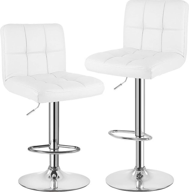 GartistGo Modernes Barhocker-Set aus Kunstleder in Weiß mit Chrom-Fußstütze und Gasfeder, höhenverstellbar für die Küche - Bild 1