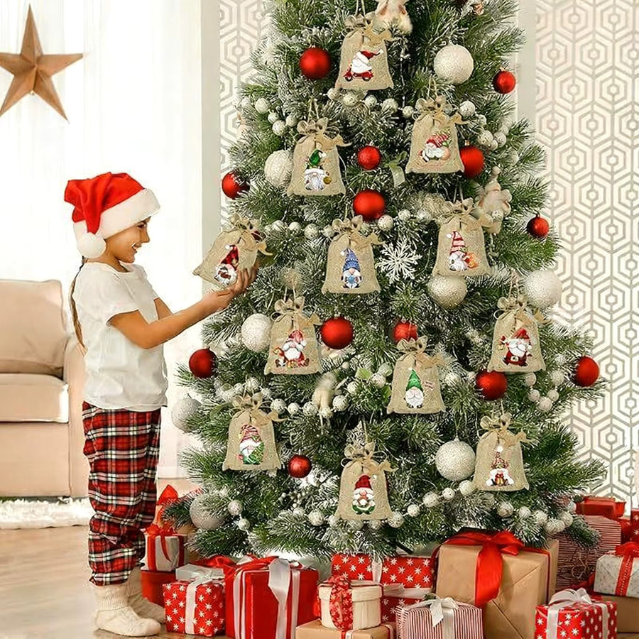 12er Set kleine Sackleinenbeutel aus Jute in Beige mit Kordelzug für Weihnachten und Advent - Bild 6