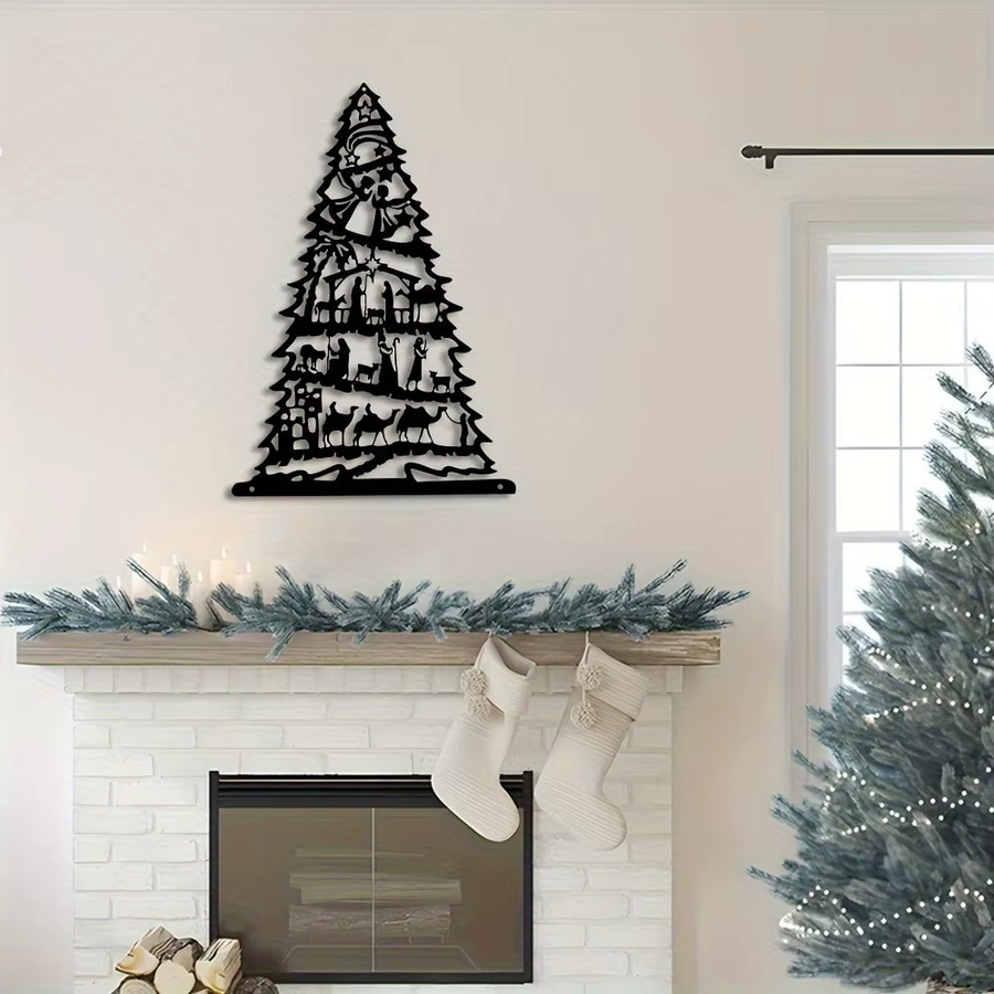 CIFBUY Wandskulptur aus Eisen in Schwarz mit Weihnachtsbaum und Naturmotiv als Raumdekoration - Bild 3