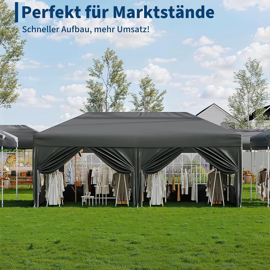 HiMISS Pop-Up-Pavillon Schwarz mit 6 Seitenwänden, wasserdichter Outdoor-Unterstand UPF 50+, faltbarer Event-Pavillon B: 6 m, T: 3 m, H: 2,6 m - Bild 4