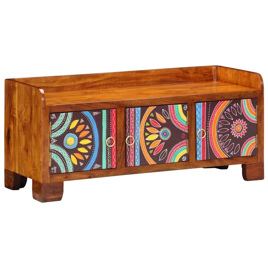 vidaXL Schuhschrank aus Massivholz Akazie mit ethnischem Muster in Mehrfarbig, B/T/H: 90 x 35 x 40 cm - Bild 2