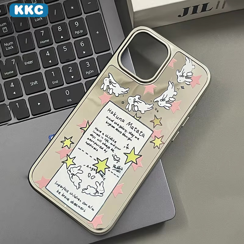 DecoPhone Handyhülle im koreanischen Stil mit Spiegel, Blumen, Hasen und Schleifen aus Epoxidharz für iPhone XR bis iPhone 17 Pro Max, Silber/Mehrfarbig - Bild 1