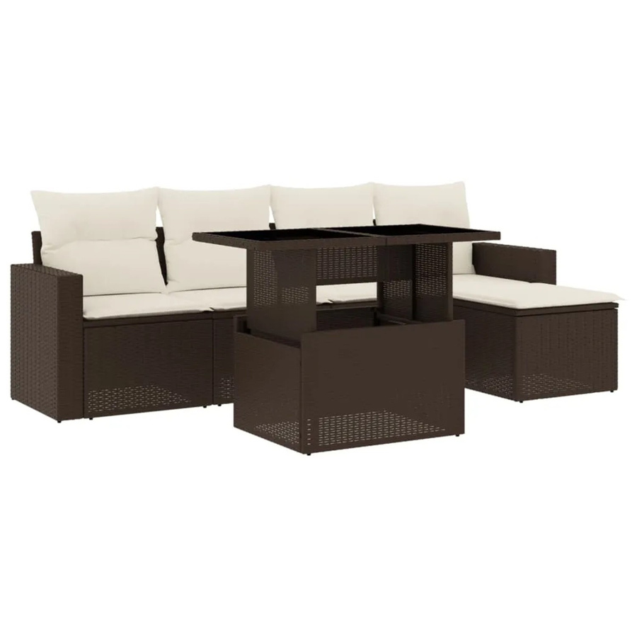 vidaXL 6-teilige Garten-Sofagarnitur aus braunem Poly-Rattan mit cremeweißen Kissen und pulverbeschichtetem Stahlgestell - Bild 2