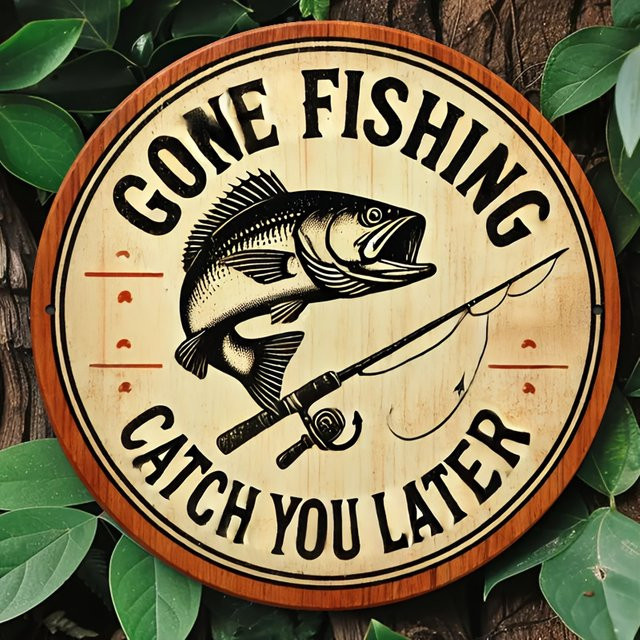 Potdemiel Retro Wandkunstschild aus Metall Gone Fishing Catch You Later Multicolor B/H: 20,32 x 20,32 cm - Bild 1