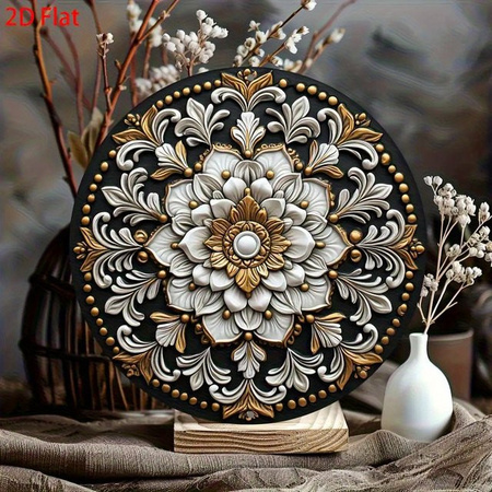 Potdemiel Vintage-Mandala-Wanddekoration aus Metall mit floralem Blumenmuster in Schwarz und Gold, B/H: 20,3 x 20,3 cm