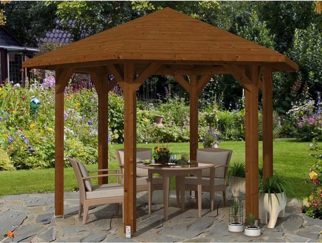 Skan Holz Pavillon Nancy 2 aus Leimholz in Nussbaum Braun B/H/T: 420 x 304 x 364 cm - Bild 1