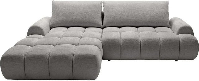 Vente-unique Schlafsofa Farneta in Grau mit L-Form und gestepptem Effekt, Breite: 280 cm - Bild 1