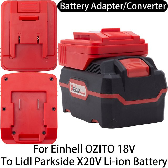 Adapter für Einhell Power X-Change und Ozito 18V Li-Ion Akkus auf Lidl Parkside X20V Li-Ion Akku in Rot - Bild 1
