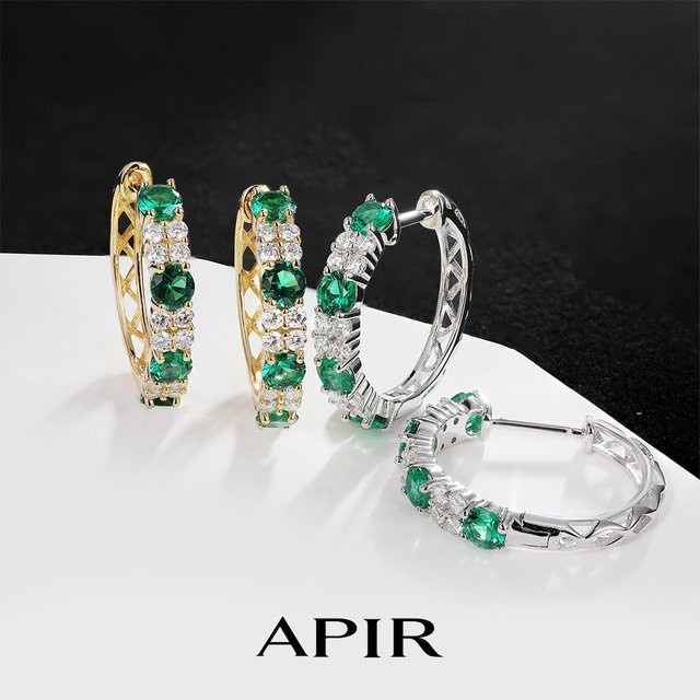 APIR Creolen, 925 Silber, Smaragd, Moissanit, Damen, 20 mm - Bild 1