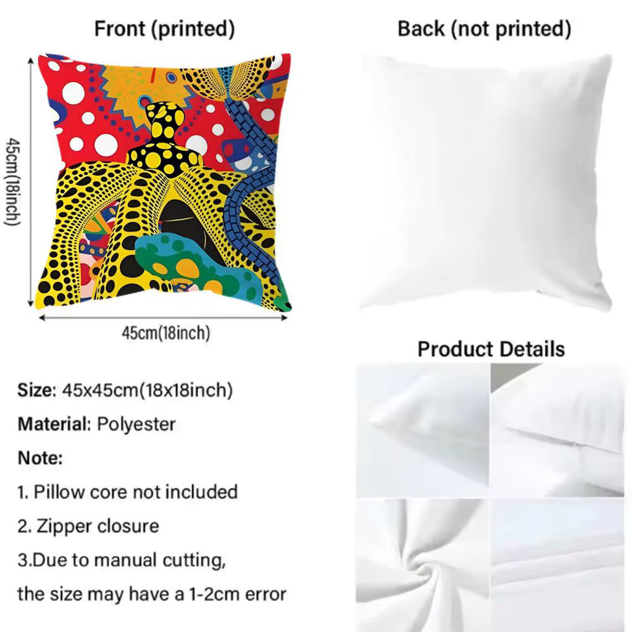Hot Art K-Kusama Yayoi Kissenbezug Premium Comfort Reversible Pillow Cove, schwarz und mehrfarbig, B/B/B: 30 x 30 x 30 cm - Bild 4
