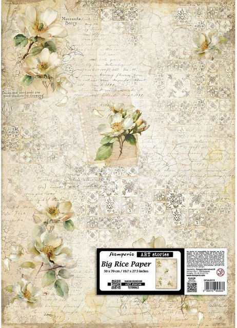 Stamperia Motiv-Strohseide All Around Camellia in Multicolor, B: 50 cm, H: 70 cm - Bild 1