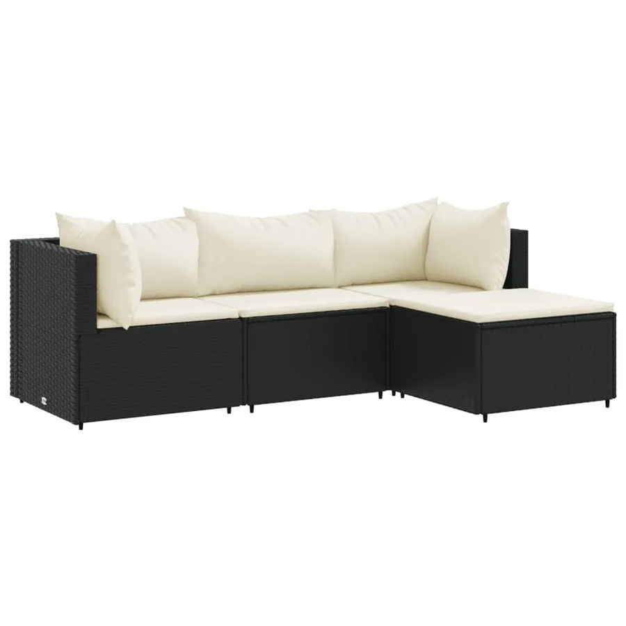 vidaXL 4-teiliges Garten-Lounge-Set in L-Form aus Poly-Rattan und pulverbeschichtetem Stahl, Schwarz mit Kissen und Rückenkissen - Bild 2