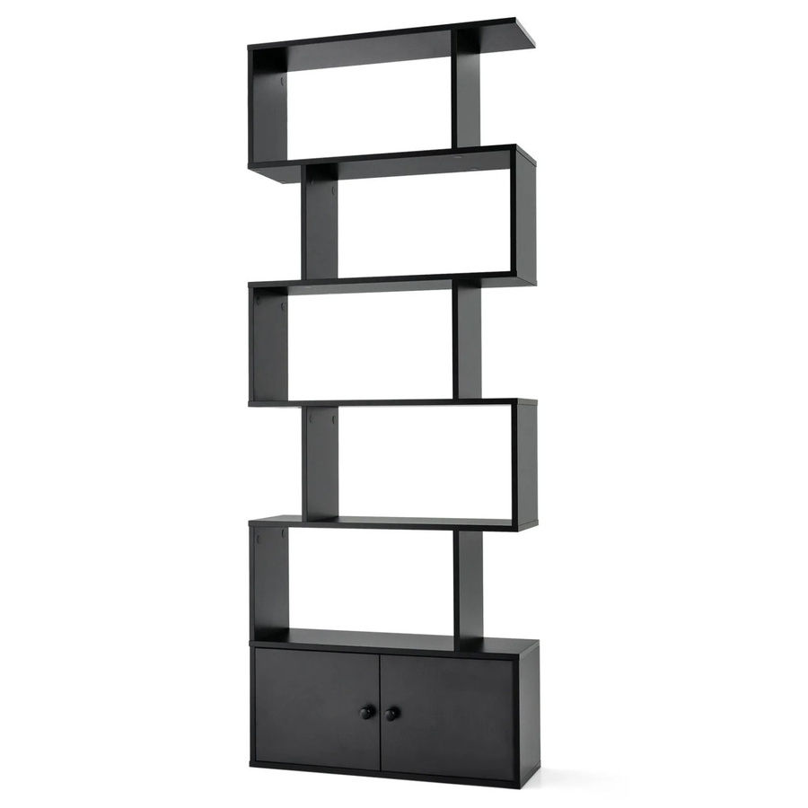 Costway Bücherregal mit Türen in Schwarz, modernes Standregal für Wohnzimmer, Schlafzimmer oder Home Office, H x B x T: 183 x 70 x 23 cm - Bild 2