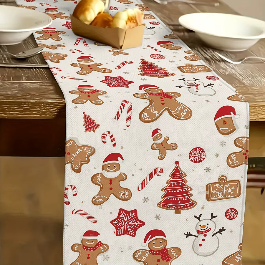 JIT Weihnachts-Tischläufer mit Lebkuchen-Print, rechteckig, mehrfarbig - Bild 4
