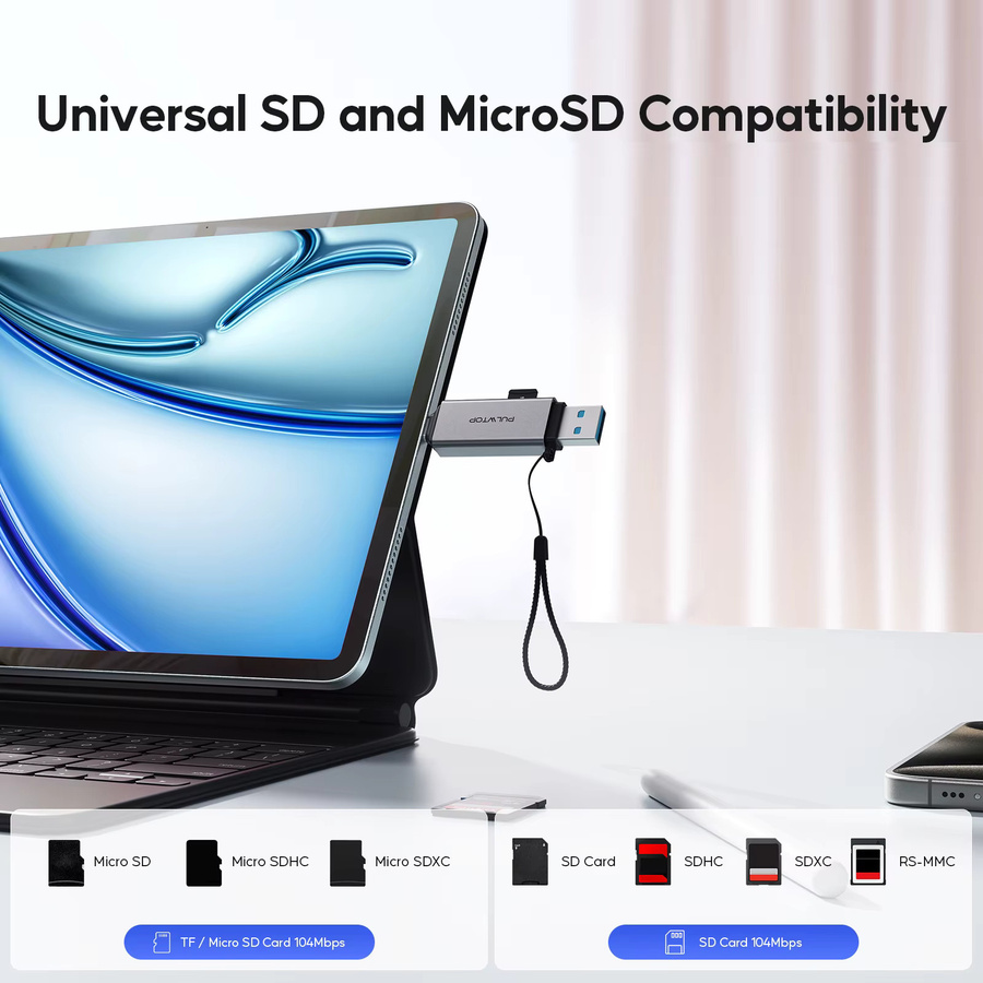 PULWTOP USB 3.0 SD-Kartenleser in Silber für SDXC, SDHC, MMC, RS-MMC sowie Micro SDXC, Micro SD und Micro SDHC - Bild 4
