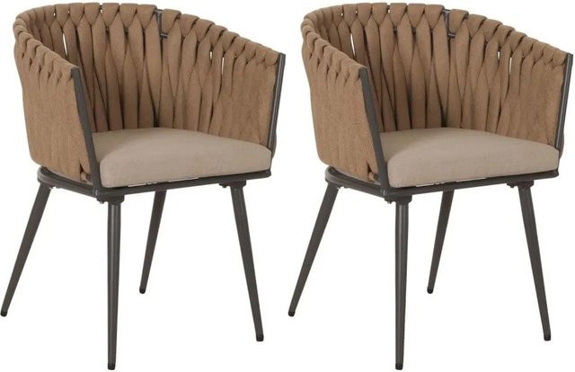 MCW Alu-Esszimmerstuhl N38 2er-Set in Beige mit hellbraunen Kissen aus Olefin-Stoff - Bild 1