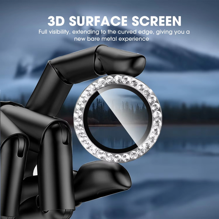 Apple Kameraobjektiv Schutzabdeckung und Display Schutzfolien Set mit Bling Diamant Design für iPhone 17 Pro Max, 16, 15 und 14 Pro Max in Silber - Bild 5