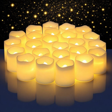 24er Set Flammenlose LED Teelichter in Weiß mit Flackereffekt für Dekoration zu Halloween, Hochzeit und Weihnachten