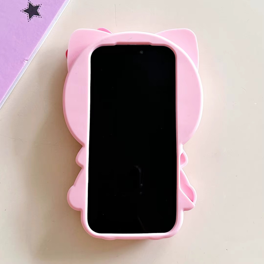 Sanrio Hello Kitty 3D Silikon Soft-Handyhülle mit Schleifenknoten für iPhone 17 Pro Max 16 15 14 13 Plus in Pink und Braun - Bild 3