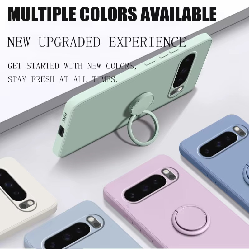 Silikon-Schutzhülle für Google Pixel 10 Pro, 9 Pro XL, 8a und 8 Pro mit Fingerring-Ständer und Linsenschutz in Grau - Bild 3