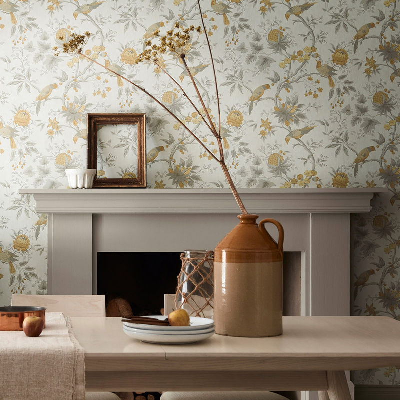 Little Greene Tapete Brooke House Cinder in Gelb und Multicolour mit floralem und botanischem Muster aus Vlies - Bild 4