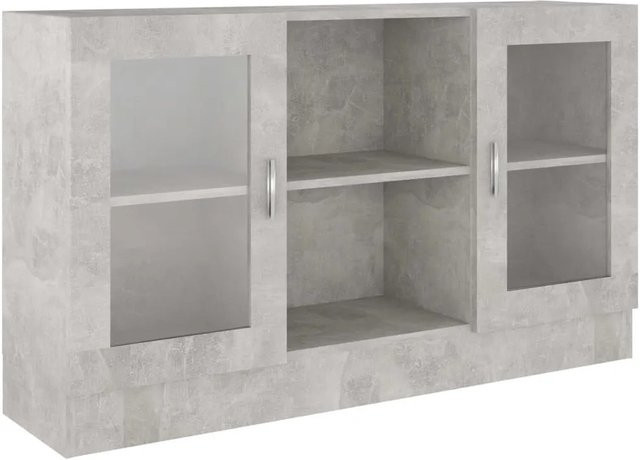 vidaXL Vitrinenschrank in Betongrau mit Glastüren aus Holzwerkstoff und Glas, B/T/H: 120 x 30,5 x 70 cm - Bild 1