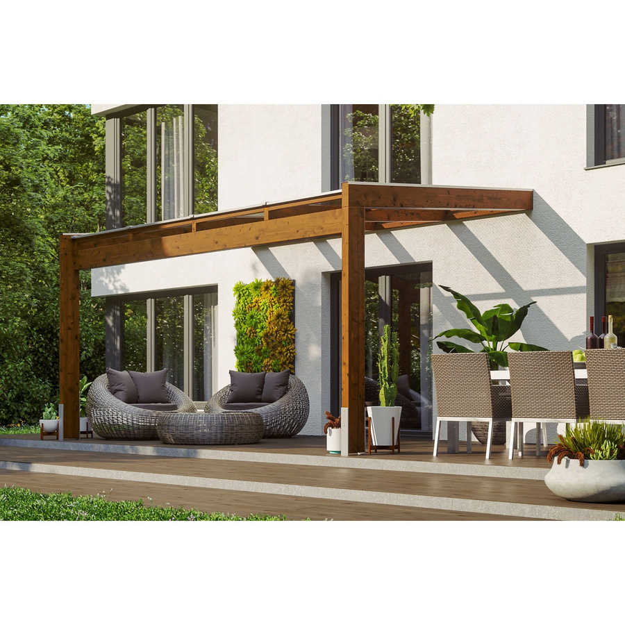 Skan Holz Terrassenüberdachung Novara aus Nussbaum mit Polycarbonat-Dach B/T: 450 x 359 cm - Bild 2