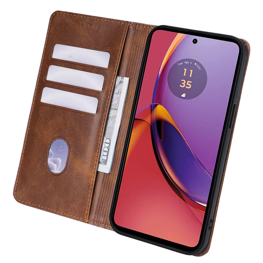 Leder-Flipcase mit Geldbörsenfunktion und Standfunktion für Motorola G84 G54 G14 G73 G53J G53Y G53 G23 G13 G72 G62 G52J in Braun - Bild 2