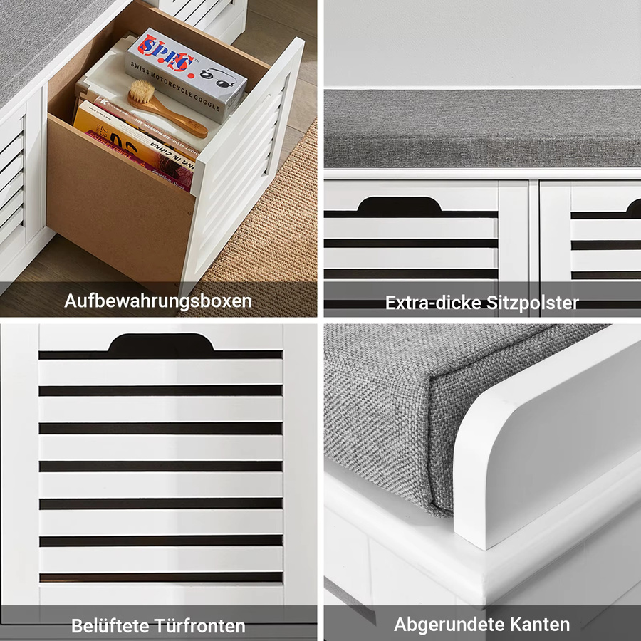 SoBuy Schuhbank FSR23-W mit Schuhregal und 3 Körben in Weiß, moderne Sitzbank mit Stauraum für den Flur, B/T/H: 105 x 43 x 35 cm - Bild 4