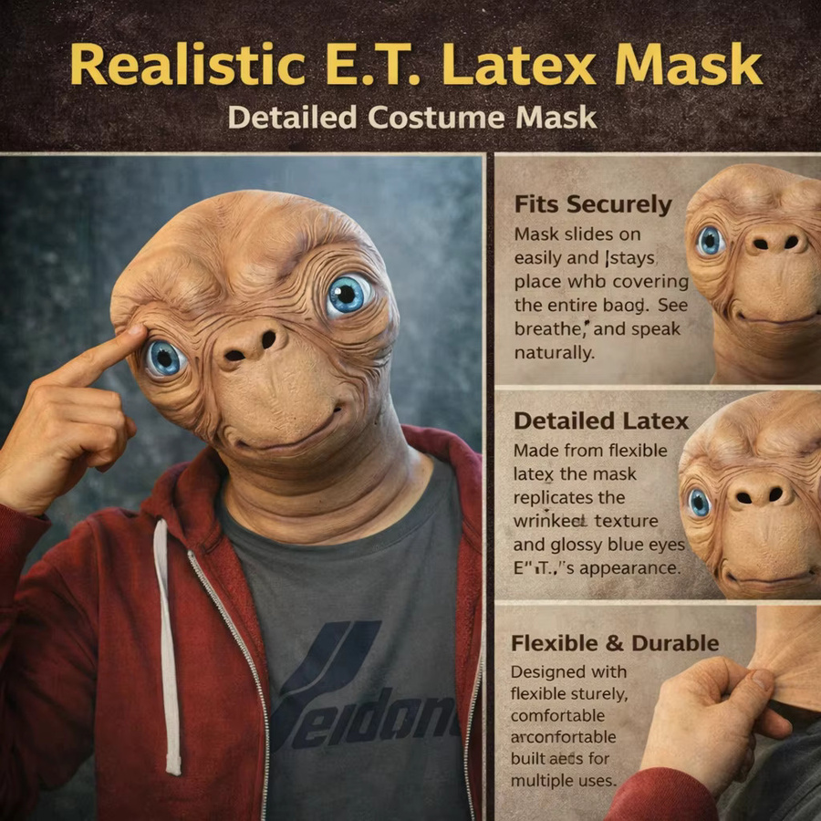 patygr E.T. Alien Latexmaske, Vollkopfmaske, Weltraum, Braun - Bild 5