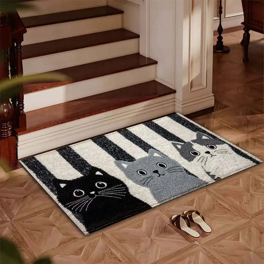 VIKAMA Teppich mit Cartoon-Katzen-Motiv und Streifen, weiche und wasserdichte Bodenmatte in Mehrfarbig, modern und rechteckig für Wohnzimmer, Schlafzimmer oder Garten - Bild 3
