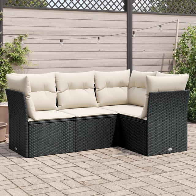 vidaXL 4-tlg Garten-Sitzgruppe in L-Form aus schwarzem Polyrattan mit Kissen und Stauraum - Bild 3