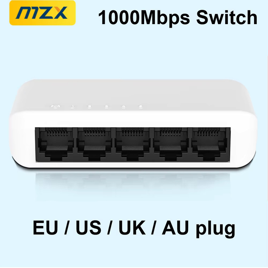 MZX Gigabit Netzwerk-Switch mit 5 Ports, 1000Mbps Ethernet LAN Hub RJ45, Schwarz - Bild 2