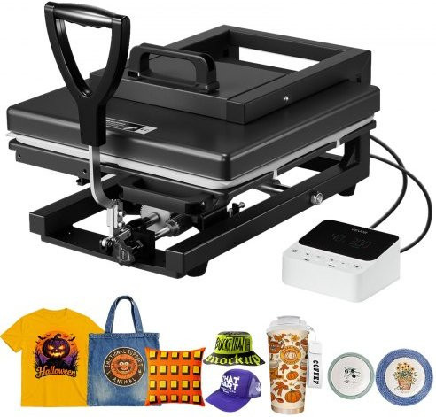 VEVOR 5-in-1 Hybrid Heat Press Multifunktions-Sublimationsmaschine für T-Shirts, Tassen, Caps und Teller, Schwarz, B/T: 38 x 38 cm - Bild 1