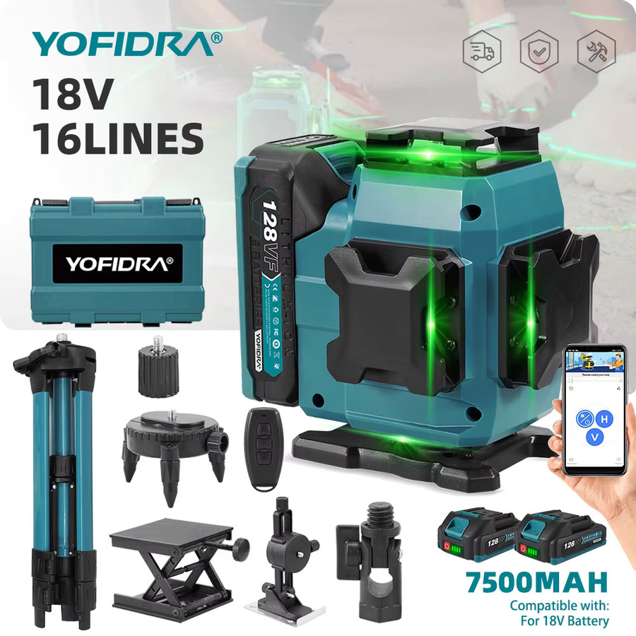 YOFIDRA 4D Laser-Wasserwaage mit 16 Linien, selbstnivellierendes 360 Grad Strahlwerkzeug für Makita 18V Akku - Bild 7