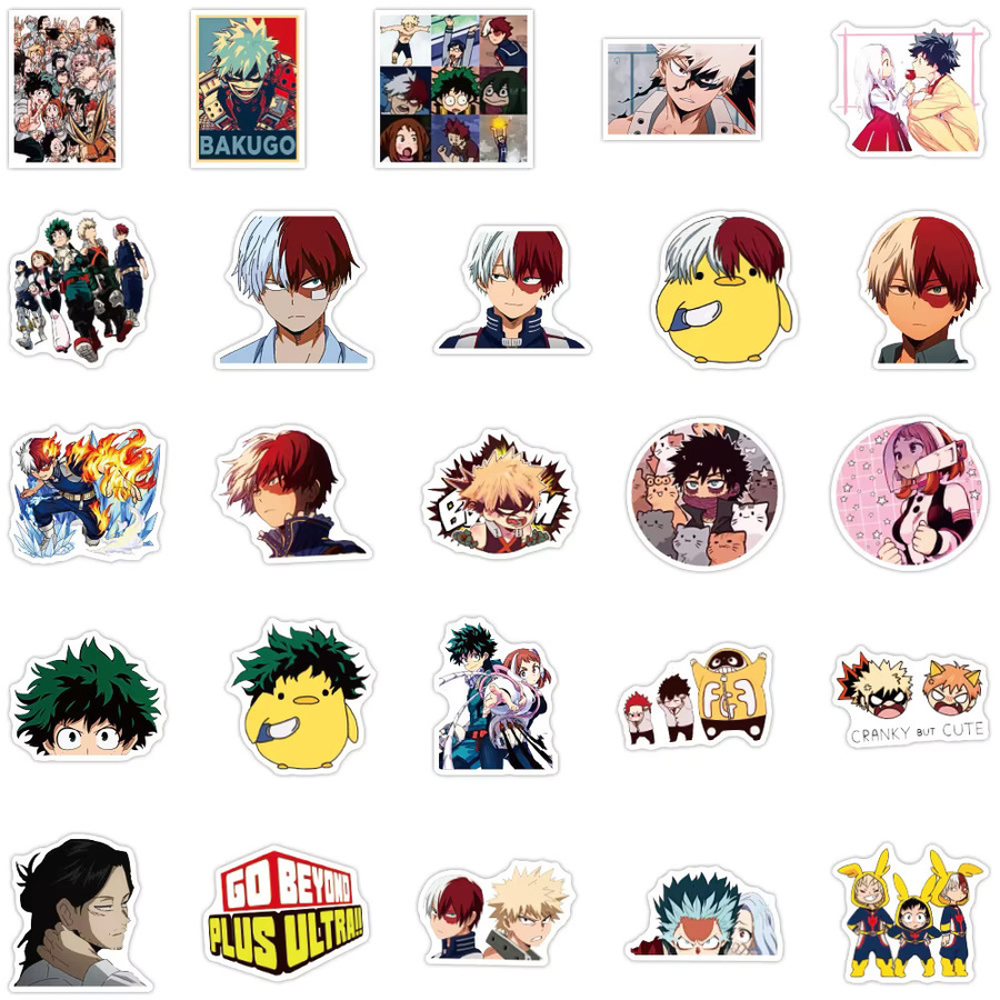 50 Stück My Hero Academia Anime Aufkleber von Bandai, wasserfeste Graffiti Sticker in Multicolor für Skateboard, Gitarre und Kühlschrank - Bild 4