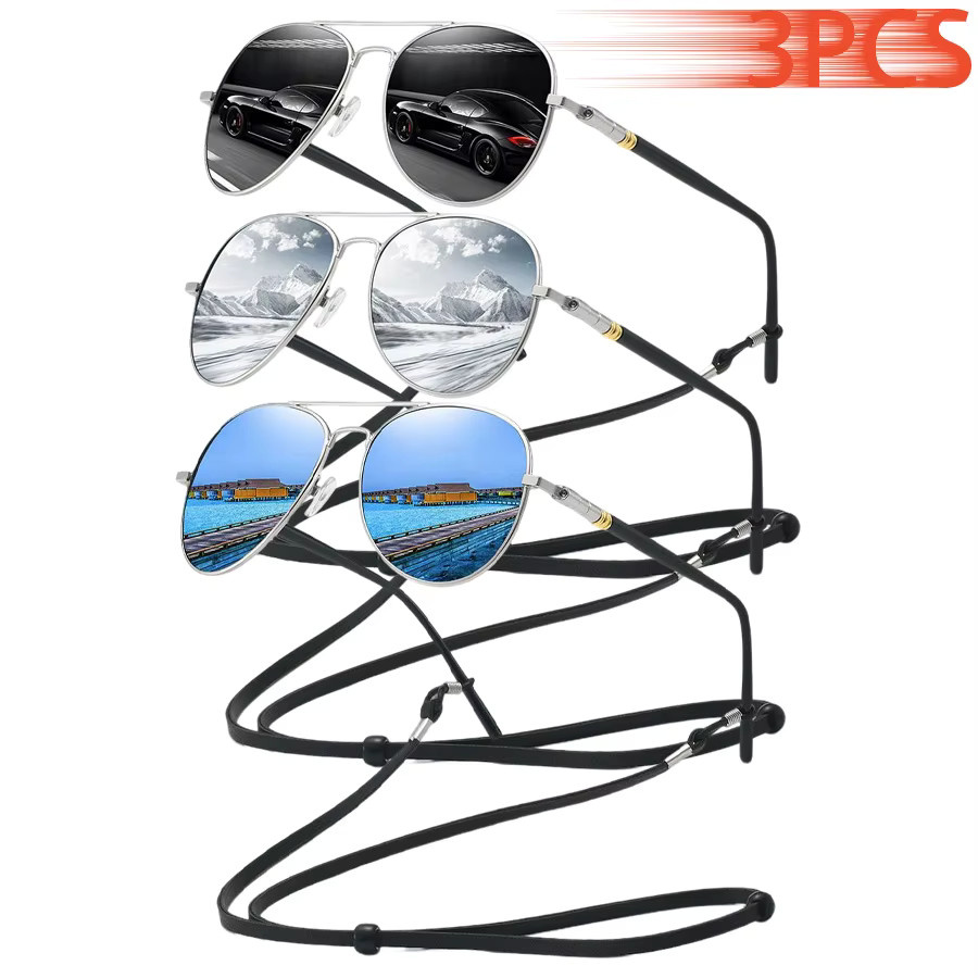 3er-Set Vintage-Sonnenbrillen, Metall, Vollrand, Aviator, Herren - Bild 2