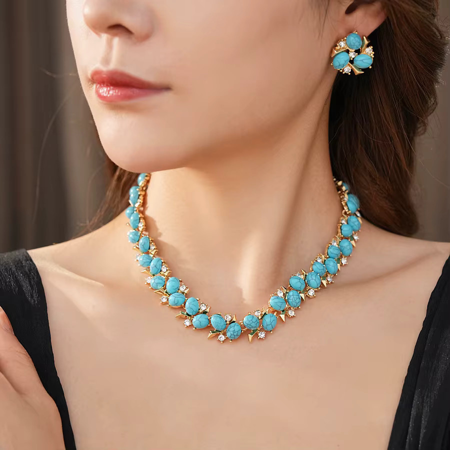 DooMei Schmuck-Set, Choker Halskette, Harz, Blau, Zirkonia, Damen - Bild 2