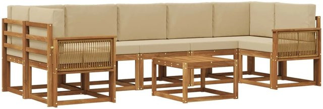 vidaXL Outdoor-Sofagarnitur L-Form aus Akazienholz mit 8 Kissen in Natur-Beige und Polyester - Bild 1