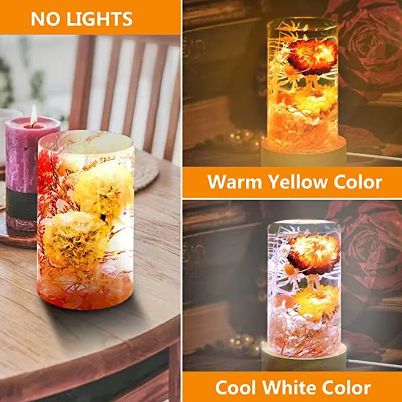 TLEDMP LED Nachtlicht mit Holz Basis und 3D Acryl Kugel in Transparent, Tischlampe mit Glas und Harz Dekoration - Bild 2