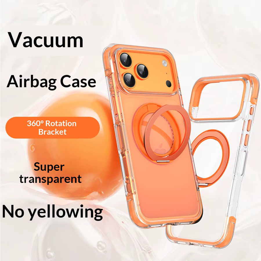 NUCWIN MagSafe Schutzhülle mit Airbag-Stoßschutz und drehbarem Metallständer für iPhone 17 16 15 Pro Max, Transparent/Pink - Bild 2